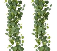 EujRcf 2Pcs Eucalyptus Garland, 180cm/5.8 FT Artificial Eucalyptus Garland, for Weddings Parties Dining Tables Stairs Decorations Indoor Outdoor Arch Wall Decor