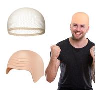 EujRcf 2pcs Set with Skin-Tone Wig Net, Bald Cap, Bald Cap Adult, for Halloween, Stage Plays, and Decorative Use, Halloween Cosplay Hat Costume Accessory for Kids Adults Brown