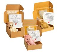 EujRcf 3 Pcs Mini Plush Bears Gift Set, Worry Bear Hug in a Box, Pocket Bears with Inspirational Card, Emotional Support Plush, Perfect for Birthdays and Holidays (Pink, White and Brown)