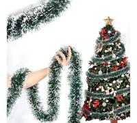 EujRcf 32.8FT Dark Green Christmas Tinsel Garland - 1 Pack Christmas Decorations Indoor, Xmas Shiny Metallic Twist Thick Hanging Decorations for Party Backdrops, Fireplace, Stairs, Outdoor Decor