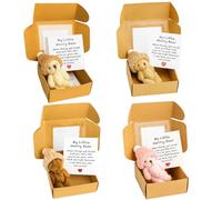 EujRcf 4 PCS Bear in a Box Set, Little Pocket Worry Bear Hug with 4 Hats 4 Cards 4 Box,Mini Plush Teddy Bear Set Positive Emotional Support Gifts for Families Friends Desk Decoration