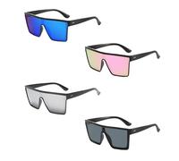 EujRcf 4 Pcs Unisex Adults Square Sunglasses, Flat Top Oversized Sunglasses, Black, Silver, Blue, Color, Smoke Lens, Full Frame, Contemporary Style, Square Sunglass for Outdoor Activities Party
