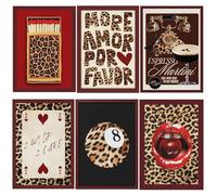 EujRcf 6Pcs Y2K Room Decor Framed Prints, Leopard Print Room Decor, Black Framed Pictures, Aesthetic Room Decor, Black Framed Wall Art, 20x25cm Canvas Prints