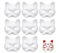 EujRcf 8Pcs Cat Masks to Decorate,White Cat Mask | Therian Pure White Paper DIY Blank Fox Hand-Paintable Anime Half Face Masks,for Cosplay Halloween Carnival Masquerade Dance