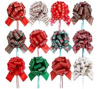 EujRcf Christmas Bows, 24 Pack Pull Bows for Gift Wrapping, 12 Assorted Styles, 12 x 3.8 cm Decorative Ribbon Bows for Holiday Presents, Ribbon Gift Bow for Wine Bottles, Bouquet, Hamper, Wreath