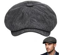 EujRcf Flat Cap, Peaky Blinders Hat for Men, Black Mens Cap, Flat Cap for Men, Adjustable Newsboy Cap, Stylish Flat Caps for Men, Vintage Tweed Cap for Daily Outfit Present One Size Fits Most