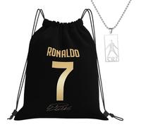 EujRcf Golden Ronaldo School Bag, CR7 Backpack Drawstring Bag for Boys, Adjustable Straps, Midium Size Black Backpack Ronaldo Gifts for Gym Beach School Travel, Durable Fabric Sports Bag
