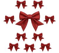 EujRcf Set of 10 Red Christmas Tree Bows, Classic Xmas Decorative Bows with Glitter, 15x12 CM, Versatile for Tree, Wreath, Gifts, Occasion: Christmas
