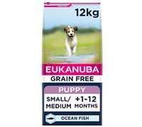 Eukanuba Grain Free Complete Dry Dog Food for Puppy Small and Medium Breeds with Ocean Fish 12 kg