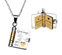Eulalia Eclogue Religious Bible Necklace, Engravable 6-Page Openable Jewelry Charm for Women Adjustable Message Pendant Necklace Christian Gift for Women Girls Teens
