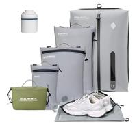 EULANT Compression Packing Cube Set for Suitcase, 4 Pieces Waterproof Vacuum Bags + 1 Shoe Bag + 1 Waterproof Wash Bag, Travel Pack Organiser for Hand Luggage, IPX8 Airtight Zip & Ultralight