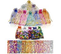 EULAPGOE 100 Pcs Peach heart Drawstring Bag Mini Organza Gift Bags Small Mesh Jewellery Drawstring Party Bags Pink Sweet Bags Jewellery Bags Small Gift Bags for Party Present Wedding Christmas