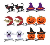 EULAPGOE 12 Pcs Halloween Dimensional Hair Clips - Pumpkin, Ghost, Witch Hat, Moon, Cat, Bat - Nonwoven Cartoon Clips for Cosplay Party Girl Decoration