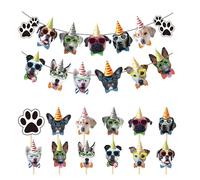 EULAPGOE Dog Birthday,25 pcs Happy Birthday Dog Party Banner Dog Pull Flag with Ropes Dog Face and Paw Print Banner Dog Face Cake Insert For Dog Birthday Theme Party