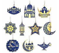 EULAPGOE Eid Decorations - 20pcs Reusable Islamic Ceiling Hanging Decorations with Moon, Swirls and Eid Mubarak Designs