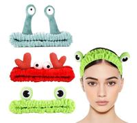 EULAPGOE Face Wash Headband, Makeup headband, 3Pcs Face Wash Wristbands, Cartoon Snail Crab Frog Coral Fleece Hair band Elastic Skincare Head Wraps Cute Hair Accessories for Women Girls
