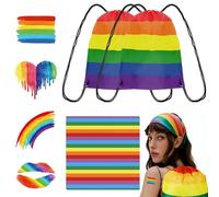 EULAPGOE Rainbow Pride Drawstring Bag Set - 2pcs Polyester Bags with Flags and Stickers - Colourful LGBT-Inspired Festival Accessories for Travel, Events, and Everyday Use