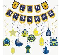 EULAPGOE Ramadan Mubarak Decorations, Ramadan Mubarak Eid Decorations Set, Hanging Swirl Star Moon Castle Crescent Streamer-Ceiling Decorations Decor for Islam Ramadan Decor