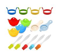 EULAPGOE11Pcs Omelet Ring Round Silicone Omelet Maker, Binaural Omelet Ring, Omelet Mold Ring, Silicone Oil Brush Silicone Egg Cooker Egg White Separator Kitchen Baking