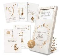 EULENTALER 48 Milestone Cards Baby I Scandi Style I Designed by Educators I Hand-Painted Illustrations I Monthly Cards for Milestones as a Gift for Birth & Baby Shower