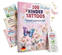 EULENTALER® Children's Tattoos, 100 x Skin-friendly Children's Tattoos with Beautiful Butterfly Motifs, Recommended by Educators, Dermatest: Very Good, Made in Germany, For Boys and Girls + Colouring