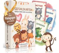 EULENTALER® Emotion Cards for Kids, Designed by Educators, 44 Emotion Cards with Child-Friendly Explanations and Valuable Conversation Questions, Hand Painted, Cute Animals for Kids