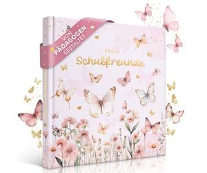 EULENTALER The School Friends Book for Girls Butterflies I Designed by Educators I Hand-Painted Butterflies & Flowers I Gift for School I Gold Embossing I Friendship Book Primary School