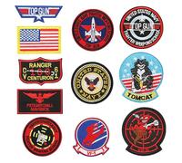 Eulihent 11 Pcs Iron On Patches for Clothing Top Gun Embroidered Badges USA Flag Maverick Top Gun Badges Iron-On Patches for Jackets, Jeans & Hat DIY Air Force Navy Iron-On Sewing Patch