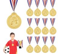 Eulihent 12 Pack Gold Football Medals for Children Winners Medals Metal with Tricolour Ribbon for Kids Adults Sports Day Prizes Party Favours Winner Trophies (Version B)