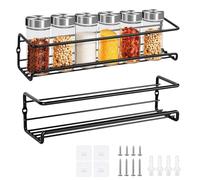 Eulihent 2 Pack Metal Spice Rack Wall Mounted Spice Shelf Black Spice Racks Organizer Hanging Cupboard Door Spice Rack with Self-Adhesive and Screws for Spice Jars, Kitchen Cabinet, Pantry Door