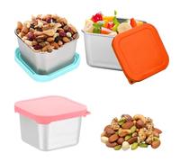 Eulihent 3 PCS Snack Pots 180ml Small Food Storage Containers with Silicone Lids Leakproof Reusable Stainless Steel Salad Dressing Container Dipping Sauce Pots for Lunch Box School Work Travel