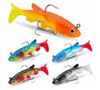 Eulihent 5PCS Easy Catch Pre-Rigged Soft Lure Predator Pike Lures Sea Fishing Lures Set for Carp Trout Bass Swimbait Silicone Fishing Lure for Freshwater and Sea Fish (7.5cm/13.5g)
