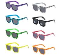 Eulihent Pixel Sunglasses Colourful Pixel Mosaic Glasses Colourful Thug Life Glasses Colourful Silicone Game Pixel Bracelet for Minecraft Birthday Decoration 12 Key Rings (32 Pieces)