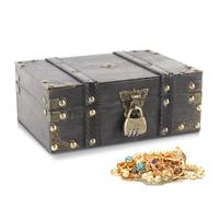 Eulihent Wooden Vintage Treasure Chest Storage Box with Lock, Decorative Grey Souvenir Container Keepsakes Storage Organizer Rectangle Jewelry Trinket Chest for Home Decorations Gifts