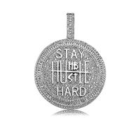 Eulinviak 18K Gold Plated Hip Hop Jewelry Stay Humble & Hustle Hard Encourage Cubic Zirconia Diamond Pendant Necklace Jewelry for Men Women, Brass, Cubic Zirconia