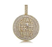 Eulinviak 18K Gold Plated Hip Hop Jewelry Stay Humble & Hustle Hard Encourage Cubic Zirconia Diamond Pendant Necklace Jewelry for Men Women, Brass, Cubic Zirconia