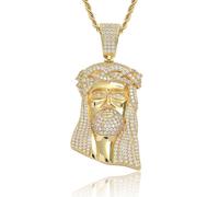 Eulinviak Mens Large Jesus Christ Head Pendant Necklace Electroplated 18K Gold White Gold Cubic Zirconia Iced Vintage Hip Hop Jewelry, Brass, Cubic Zirconia