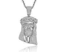 Eulinviak Mens Large Jesus Christ Head Pendant Necklace Electroplated 18K Gold White Gold Cubic Zirconia Iced Vintage Hip Hop Jewelry, Brass, Cubic Zirconia