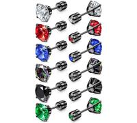 Eulinviak Surgical Stainless Steel Stud Earrings for Women Men, Rainbow 5A Cubic Zirconia Double Side Earrings Piercing Studs