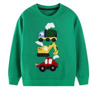EULLA Big Brother Jumper Boys Digger Sweatshirt Truck Excavator T-shirt Long Sleeves Green Cotton 6-7 Years