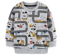 EULLA Boys Digger Jumper Trucks Sweatshirt for Kids Excavator Embroidered T-shirt Long Sleeves Cotton Tops 3-4 Years
