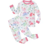 EULLA Dinosaur Pyjamas Set Kids Pjs for Girls Dino Nightwear Cotton Long Sleeves Winter Gift Age 3-4 Years