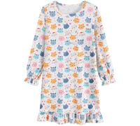 EULLA Girls Cats Nightgown Flowers Nightie Dress Kids Nightwear Cute Pajama Pink Ruffles 5-6 Years