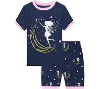 EULLA Girls Pyjamas Short Sleeve Cotton Toddler Glow in the Dark Princess Sleepwear T-Shirt Pants Clothes Age 6-7 Years