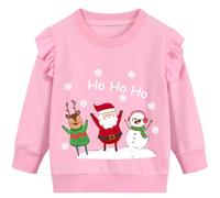 EULLA Girls Santa Claus Sweatshirt Jumper Reindeer Snowman Christmas Squad Tops Crew Neck Pink 3-4 Years
