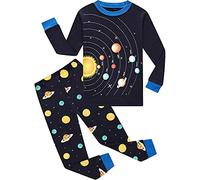 EULLA Kids Boy Universe Planet Pjs Cotton Snug Fit Pajamas 2 Pieces Sleepwear Set Long Sleeve Casual Sportwear Gift 5-6 Years