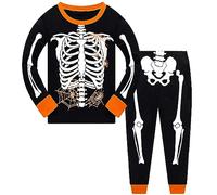 EULLA Little Boys Girl Skeleton Pjs Glow in the Dark Halloween Pyjamas Set Kids Snug Fit Cotton Nightwear 4-5 Years