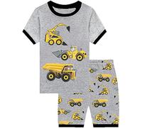 EULLA Little Boys Pyjamas Set Excavator Pjs Crew Neck Short Sleeve Childrens Shirt Comfy Sleepwear 4-5 Years