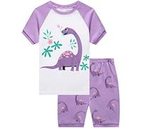 EULLA Little Girls Dinosaur Pajamas Cotton Raglan Sleepwear Kids Nightwear Purple Clothes Gift Age 5-6 Years