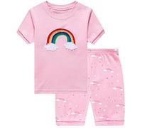EULLA Pyjamas Girls Cotton Rainbow 2 Piece Pjs Set Short Sleeve Tops Bottoms Best Gift Age 3 4 Years